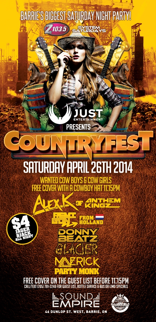 COUNTRYFEST SAT APRIL 26TH @ SOUND EMPIRE