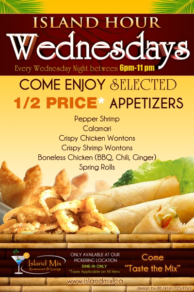 Island Hour Wednesday's 1/2 Price Selected Appetizers