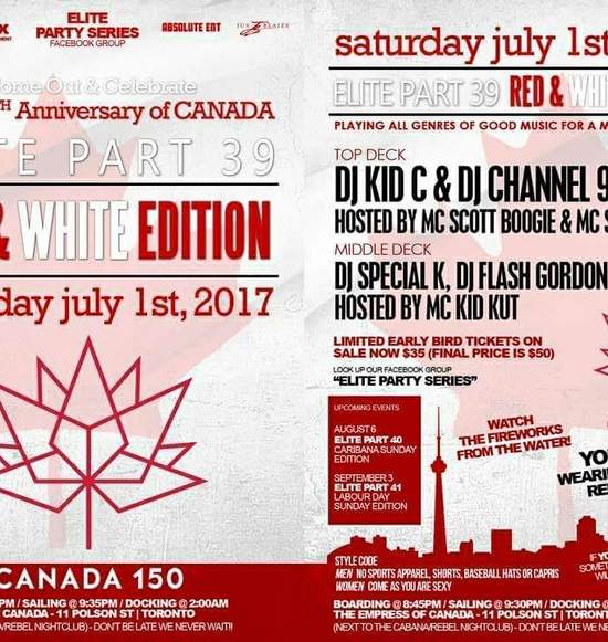 ELITE 39 Red & White Canada Day Long Weekend Boat Cruise 2017