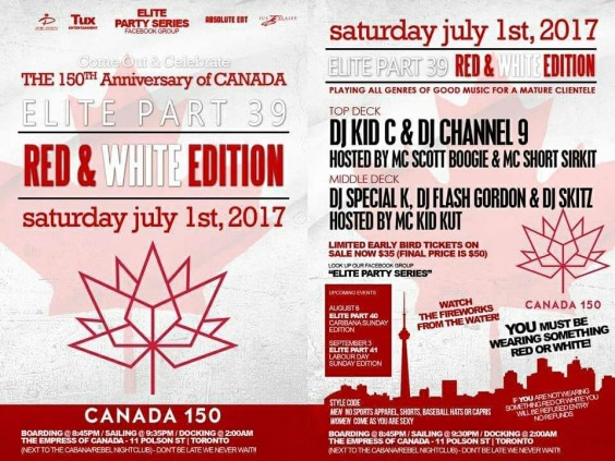 ELITE 39 Red & White Canada Day Long Weekend Boat Cruise 2017