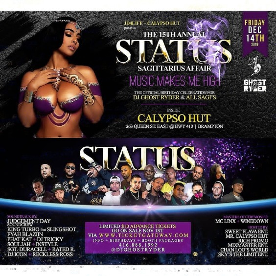 STATUS FRIDAY DEC. 14TH 2018 @CALYPSO HUT (BRAMPTON)