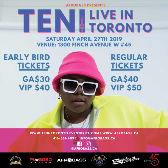 TENI LIVE IN TORONTO | APRIL 27TH | AFROBASS