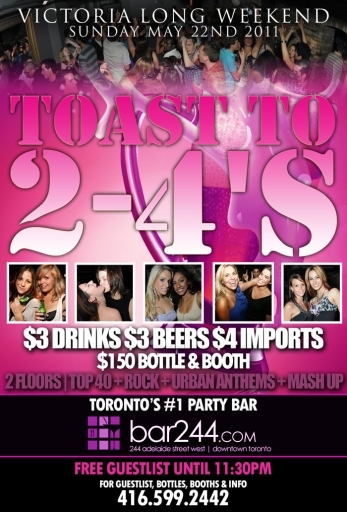 FREE*$3 BEER|DRINK Toast To 2-4's Long Weekend Sunday