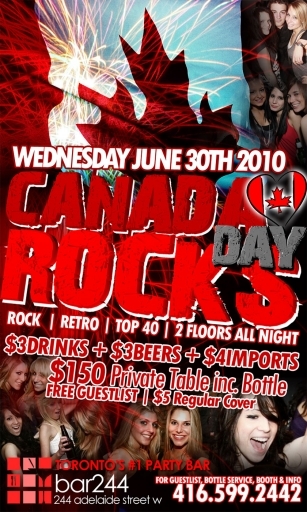Canada Day Rocks $3 Drinks All Night | Free Guestlist